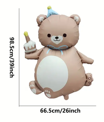 98.5cm Matte Coloured Bear Foil Balloon with Party Hat | Fun Party Balloon for Kids & Celebrations 🎈🐾