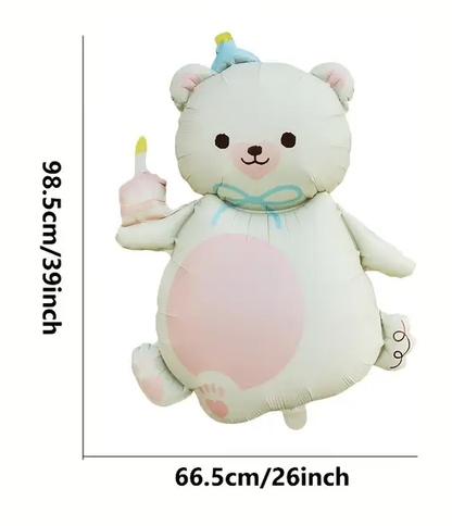 98.5cm Matte Coloured Bear Foil Balloon with Party Hat | Fun Party Balloon for Kids & Celebrations 🎈🐾