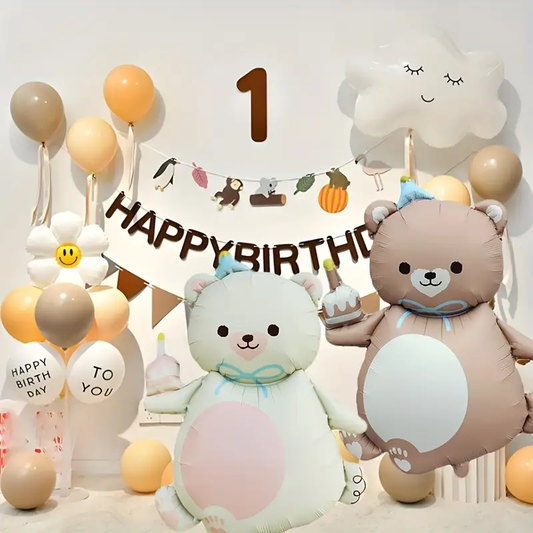 98.5cm Matte Coloured Bear Foil Balloon with Party Hat | Fun Party Balloon for Kids & Celebrations 🎈🐾