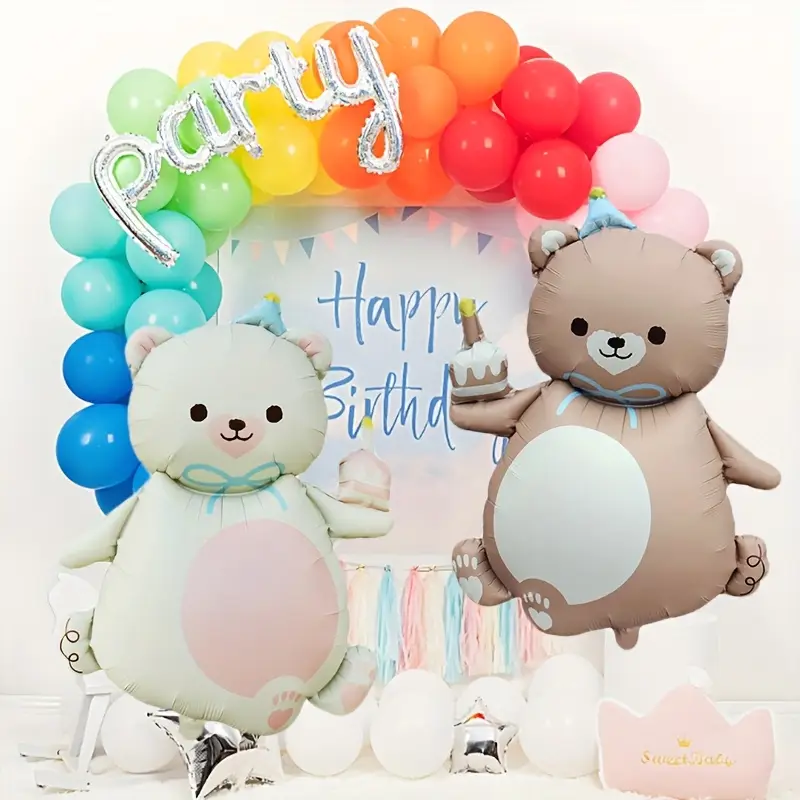 98.5cm Matte Coloured Bear Foil Balloon with Party Hat | Fun Party Balloon for Kids & Celebrations 🎈🐾