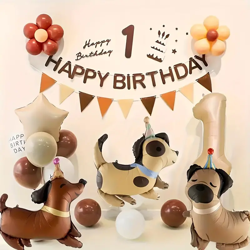 Cute Puppy Foil Balloons with Party Hats | Adorable Pet-Themed Party Decor 🐶🎈