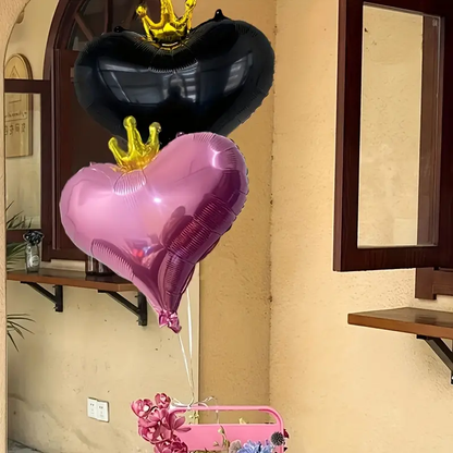 53cm Heart with Gold Crown Foil Balloon | Royal & Romantic Party Decoration ❤️👑🎈