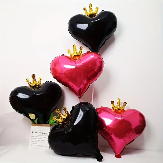 53cm Heart with Gold Crown Foil Balloon | Royal & Romantic Party Decoration ❤️👑🎈