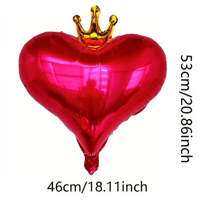 53cm Heart with Gold Crown Foil Balloon | Royal & Romantic Party Decoration ❤️👑🎈