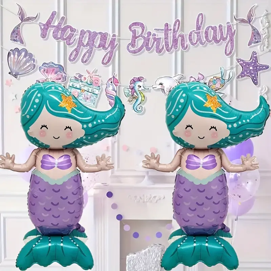 Floor Standing Mermaid Foil Balloon | Giant 46-Inch Mermaid Balloon for Under the Sea & Birthday Party Decor 🧜‍♀️🎈