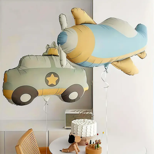 Vintage Fighter Jet & Sheriff Car Foil Balloons | Retro Vehicle-Themed Party Decor 🎈✈️🚓