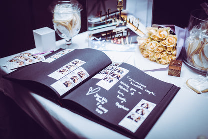 4 x Black PU Leather Guest Book Set – Premium Event Guest Albums with Photo Window | 50 Pages Each